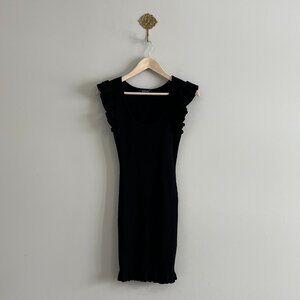 NWT The Workshop Black Ribbed Ruffle Trim Mini Dress Size Large